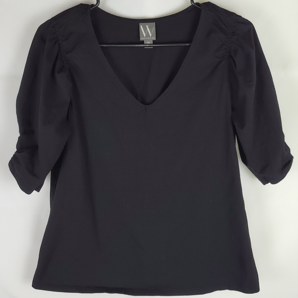 Worthington Elbow Sleeves Blouse Womens PM Going Out Party Old Money Dark Boho